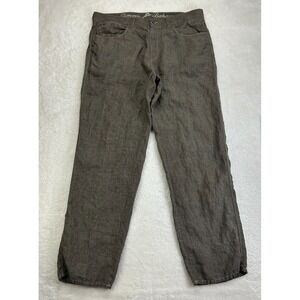 Tommy Bahama Chino Pants Mens 38 Brown Linen High Rise 5 Pockets Beach Stretch